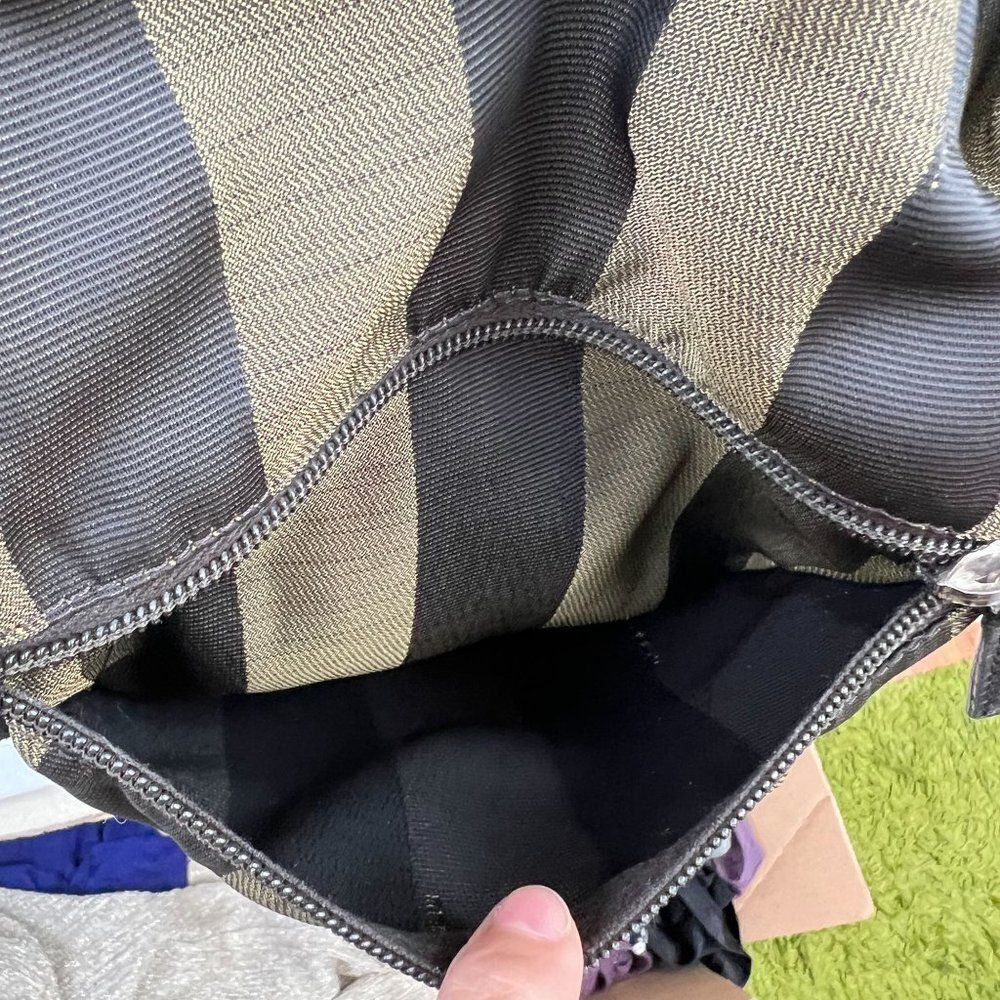 Auth Fendi Logo Weekender Overnight Pequin Stripe Bag Olive Canvas - Picture 12 of 16
